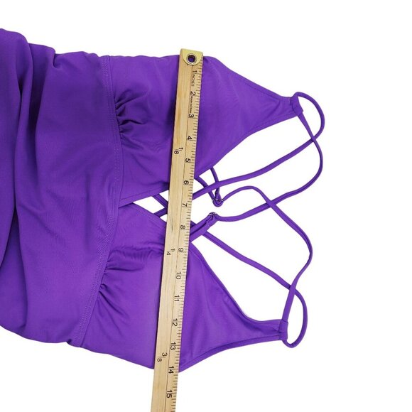 Purple One-Piece Swimsuit Cross Strap  Detailing  Adjustable Ties  All Sure SZ L - Picture 6 of 8
